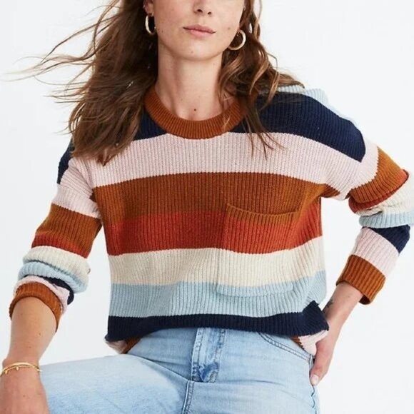 Madewell Striped Knit Sweater S Fall Autumn Layering Preppy‎ THOMPSON Rainbow - Picture 1 of 8